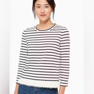 Kate Spade Stripe Fringe Knit Top XL Black White Stud Detail
